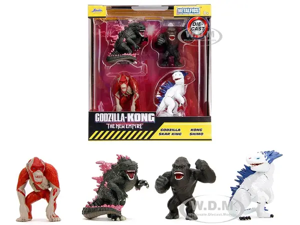 Set of 4 Diecast Figures "Godzilla x Kong The New Empire" (2024) Movie "Metalfigs" Series Diecast Models by Jada