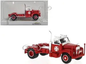 1953 B-61 Truck Tractor Red and White "Santa Fe" 1/87 (HO) Scale Model Car by Brekina
