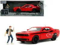 2015 Dodge Challenger Red with Black Stripes and Glenn Diecast Figure "The Walking Dead" (2010-2022) TV Series "Hollywood Rides" Series 1/24 Diecast