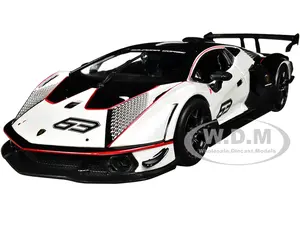 Lamborghini Essenza SCV12 63 White and Black "Squadra Corse" "Race" Series 1/24 Diecast Model Car by Bburago