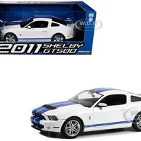 2011 Shelby GT500 Performance White with Grabber Blue Stripes 1/18 Diecast Model Car by Greenlight