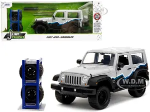 2007 Jeep Wrangler Gray and Black with Blue and White Stripes with Extra Wheels "Just Trucks" Series 1/24 Diecast Model Car by Jada