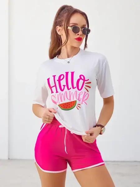 Resti Women's sports set with a t-shirt and shorts Hello Summer
