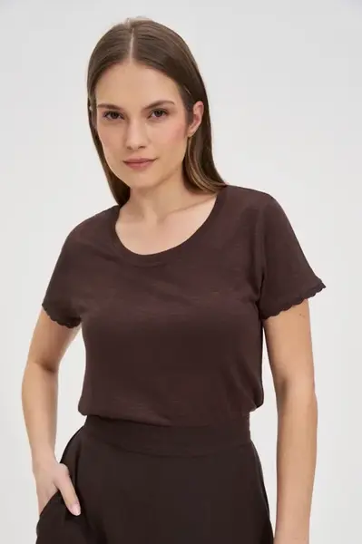 Marisse Brown Short-Sleeved Blouse