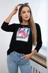 Blouse with 3D black flamingo graphics
