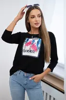 Blouse with 3D black flamingo graphics