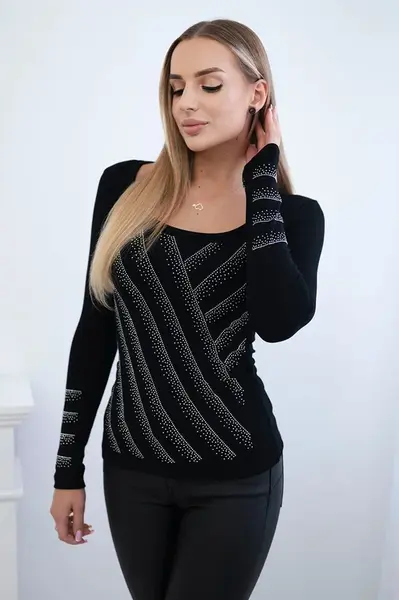 Knitted blouse with zircons motif black
