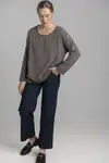 Khaki women's blouse with linen blend