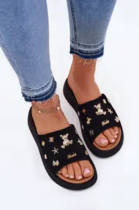 Dámske Semišové Papuče S Príveskami Čierne Vinceza 66741