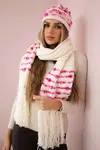 Women's set with scarf Anika K304 ecru + fuchsia