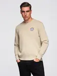 Ombre Men's non-stretch sweatshirt with college style patch - sand