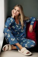 43103 Dewberry Buttoned Women Pyjama Set-BLUE