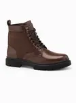 Ombre Men's trapper boots with high upper made of combined materials - dark brown