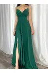 74886 Dewberry Rope Strap Slit Evening & Graduation Dress-GREEN