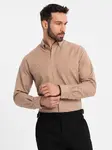 Ombre Men's linen shirt with classic collar and pockets REGULAR FIT - light brown