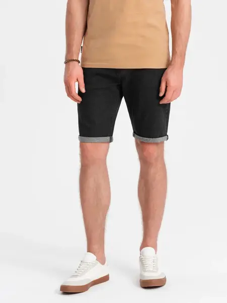Ombre Men's denim shorts with rolled up legs - black