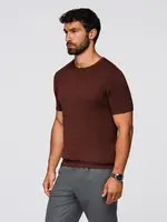 Ombre Men's classic knitted shirt with ribbed cuffs - warm brown