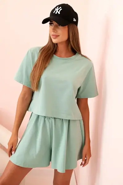 Kesi Włoski Dámska bavlnená súprava so širokými šortkami tmavá mäta