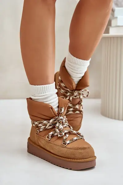 Suede women's snow boots with chunky lacing D.Franklin Brown