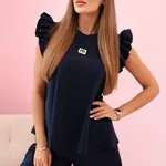 Kesi Włoski Dámska súprava s volánom – blúzka s krátkym rukávom a šortky s gumičkou námornícka modrá