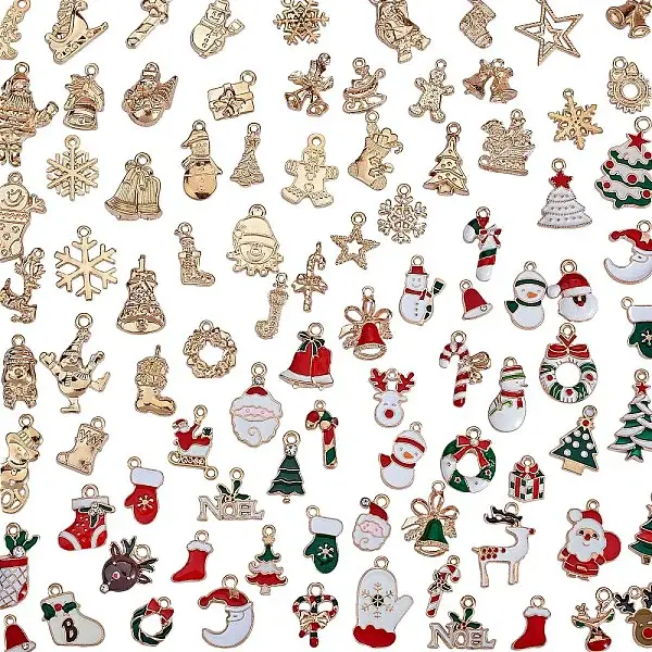 100Pcs Christmas Alloy Enamel Charms