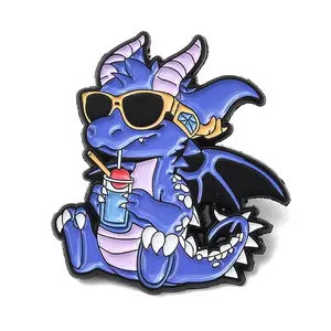 Cute Drinking Dinosaur Enamel Pins