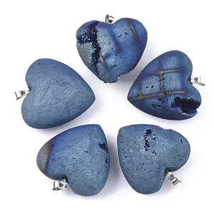 Electroplate Natural Druzy Geode Agate Pendants