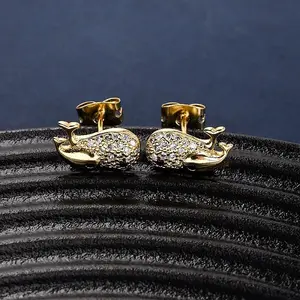Brass Micro Pave Clear Cubic Zirconia Stud Earrings