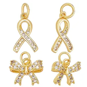 8Pcs 2 Styles Brass Micro Pave Cubic Zirconia Charms