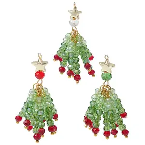 3Pcs Glass Beaded Tassel Big Pendants