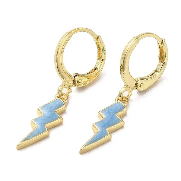 Lightning Bolt Golden Brass Dangle Leverback Earrings