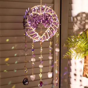 Heart Natural Gemstone Chips Hanging Suncatchers