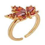 1Pc Brown Glass Maple Leaf Open Cuff Ring with Cubic Zirconia