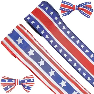 2 Rolls 2 Styles Independence Day Themed Cloth Ribbon