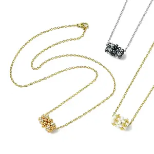 3Pcs Braided Glass Seed Bead Column Pendant Necklaces
