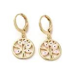 Tree with Evil Eye Real 18K Gold Plated Brass Dangle Leverback Earrings