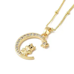 Brass Micro Pave Clear Cubic Zirconia Pendants Necklaces