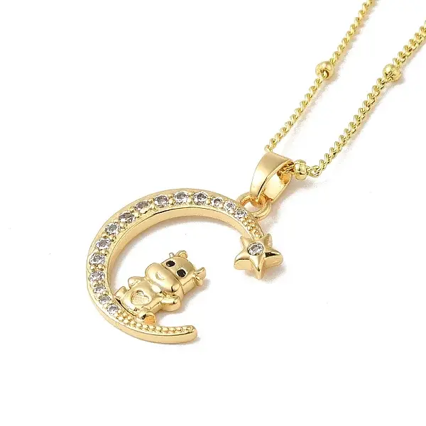 Brass Micro Pave Clear Cubic Zirconia Pendants Necklaces
