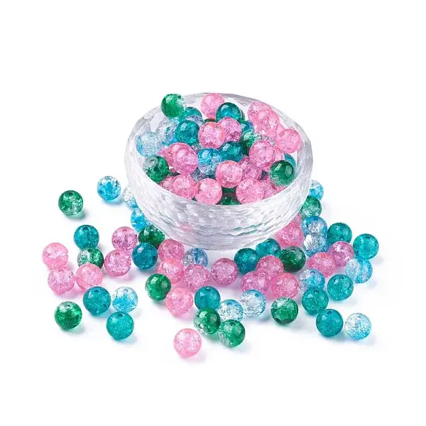 5 Colors Spray Painted & Baking Paint Crackle Glass Beads
