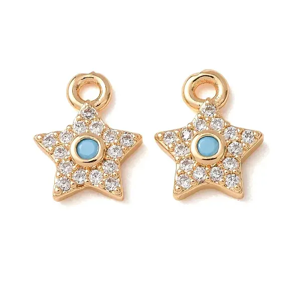 Brass Micro Pave Light Sky Blue Cubic Zirconia Charms