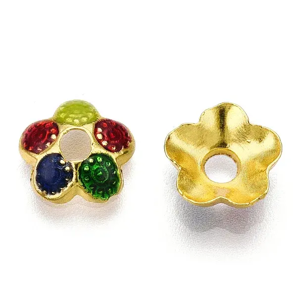 5-Petal Alloy Enamel Bead Caps