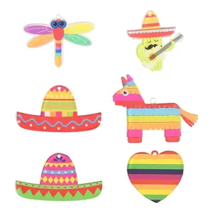 12Pcs 6 Styles Rainbow Color Printed Acrylic Pendants Sets
