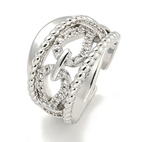 Rack Plating Brass Micro Pave Cubic Zirconia Chains Open Cuff Rings for Women