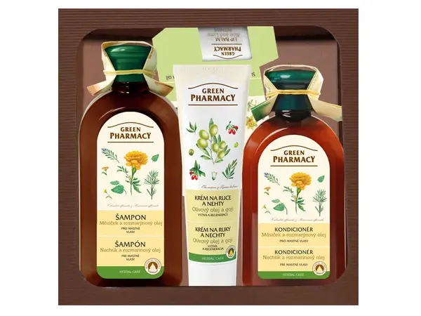 Dárková sada pro mastné vlasy s rozmarýnovým olejem Green Pharmacy + dárek zdarma