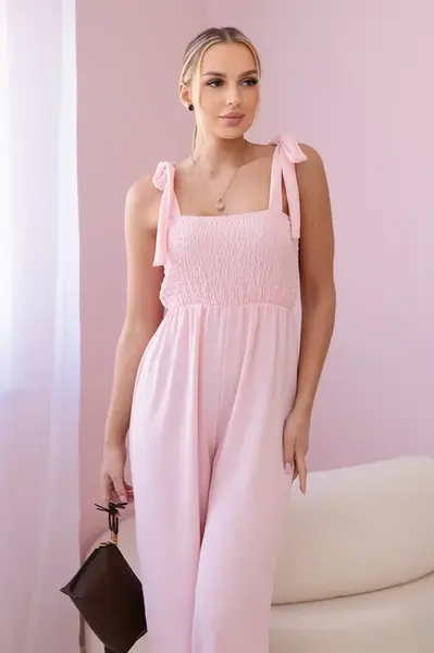 Páskový overal s nařaseným vrchním dílem pudrově růžové