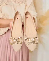 Resti Beige women's pointed-toe ballerinas with embellishment on the nose Figgda