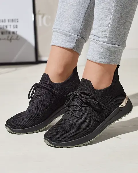 Resti Black Fabric Women's Sports Shoes Ferroni- Footwear