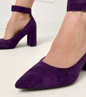 marka niezdefiniowana Purple block heel pumps with buckle and rhinestones Vellus