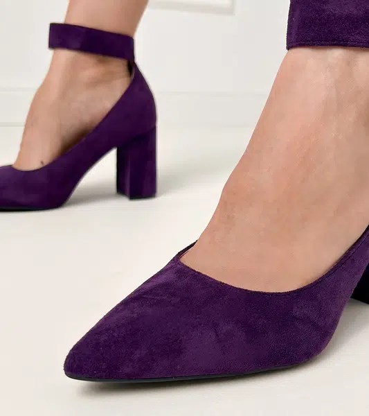 marka niezdefiniowana Purple block heel pumps with buckle and rhinestones Vellus