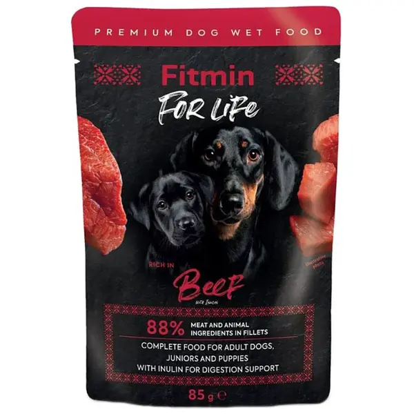 Fitmin Dog For Life kapsička Adult/Puppy Beef with inulin 85 g | Kapsička pro psy